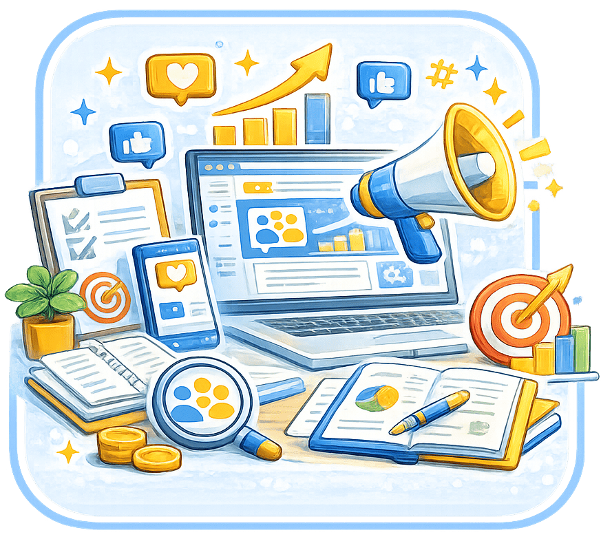 Icono de comunicación y posicionamiento digital con herramientas de marketing online para entidades en Madrid.