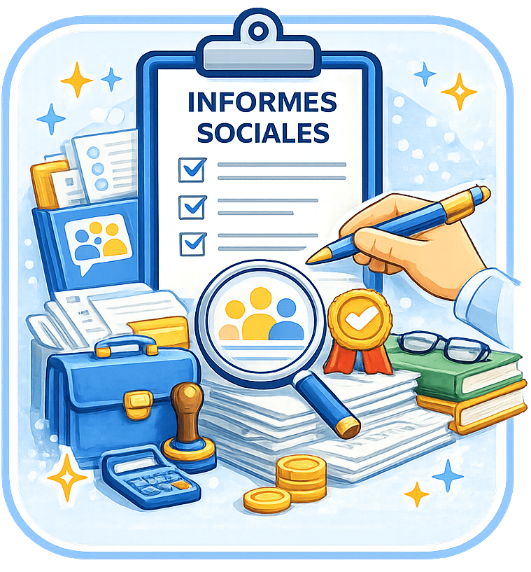 Icono de elaboración de informes sociales con análisis profesional y validación técnica en Madrid.