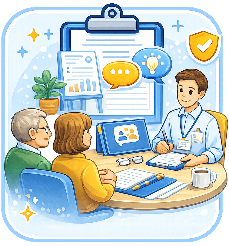 Icono de asesoramiento social personalizado para familias con orientación profesional en Madrid.